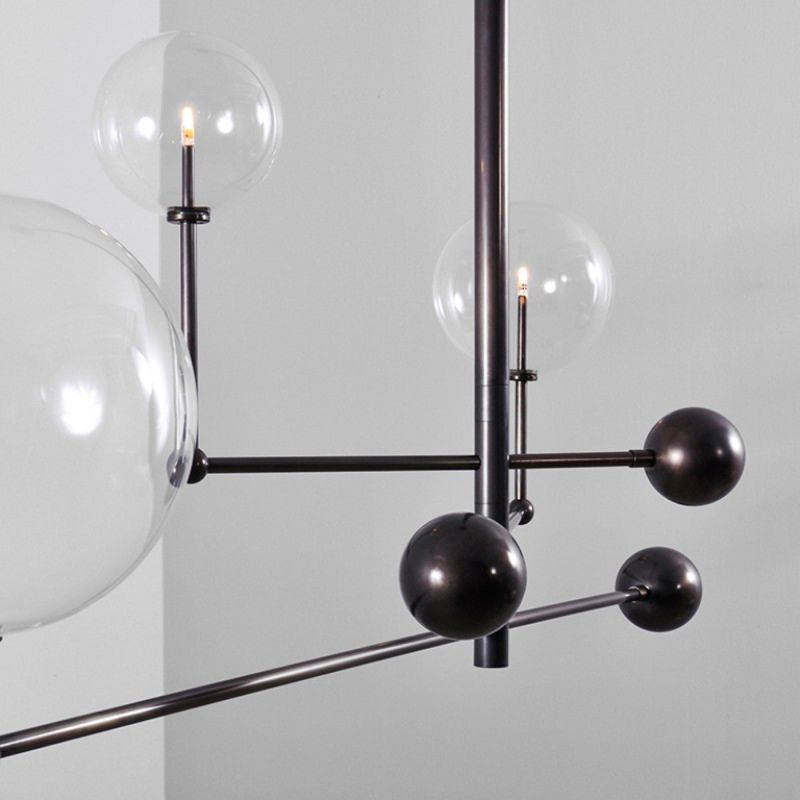 Schwung Universe Black Gunmetal Transparent Globe Chandelier